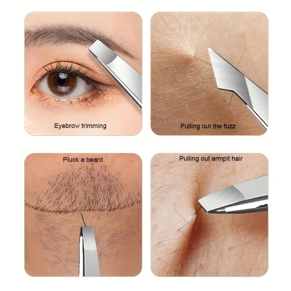 Ouriner Eyebrow Tweezers Set 4 Pcs Stainless Steel Eyebrow Forceps Professional Beauty Tool Set For Facial Hair Inward Growing - Image 2
