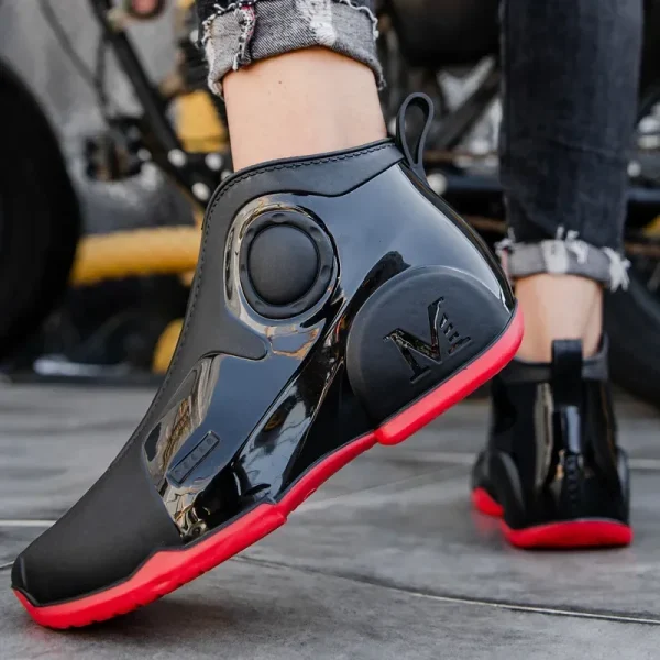Trendy Unique Men's Rain Shoes Waterproof Non-slip Fishing Boots Thick Sole Wear-resistant Warm Car Wash Shoes 레인 부츠  고무신 - Image 3
