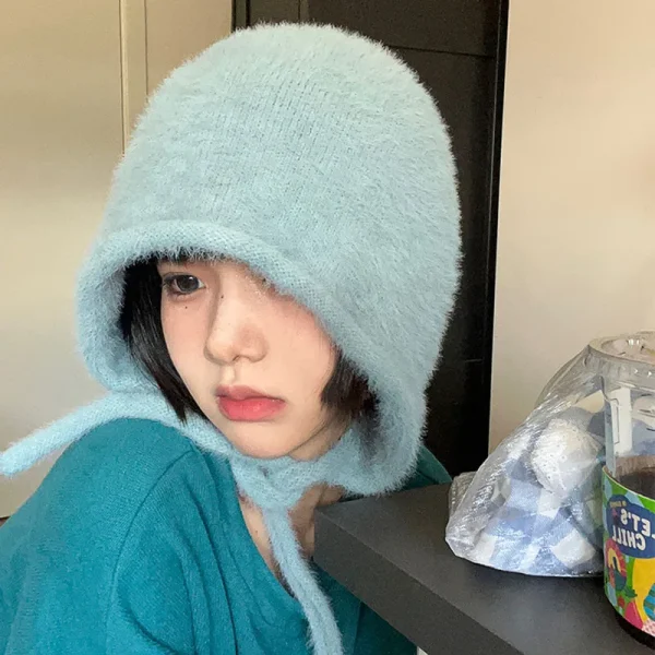 Y2K Cute Beanie Autumn Winter Women Warm Japanese Knit Hat Pile Caps Men Ear Protection Tie Pullover Hat Gorro Bonnet - Image 2