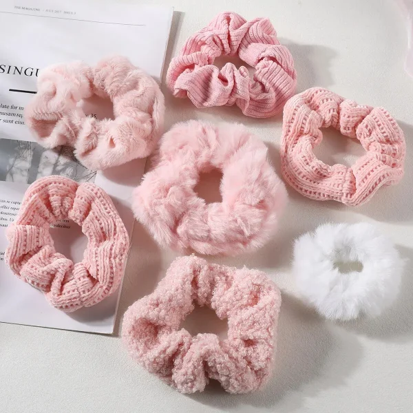 7 Pcs/Set Women Hair Scrunchies Set Plush Solid Hair Band for Girls Ponytail Holder Rubber Bands Hair Ties Hair Accessories - Image 5