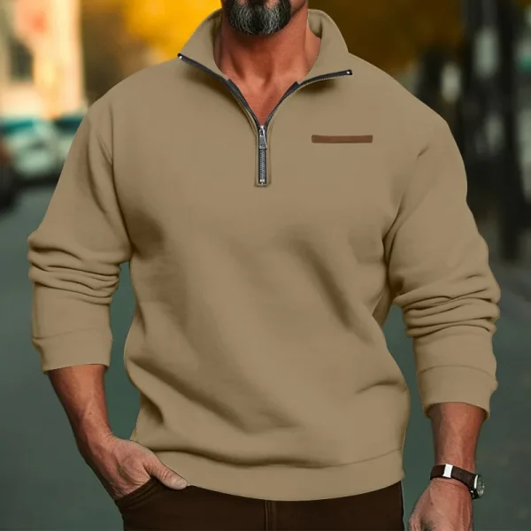 2024 large size winter velvet half zipper stand-up collar pullover solid color casual sweater men's trend - Image 4