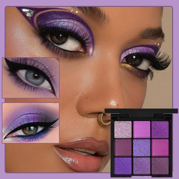 9-Grid Red Eyeshadow Palette Purple Glitter Pearlescent Matte Eye Shadow Shimmer Makeup Long Lasting Women Beauty Eye Cosmetics - Image 6