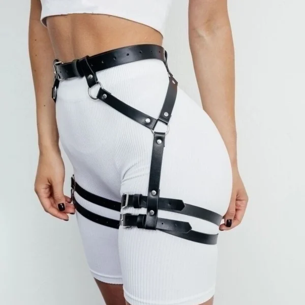 Studded Decor Harness Belt Sexy Leg Harness Suspenders Pu Leather Thigh Garter Harness for Women Harness Clothing Accessories - Image 4