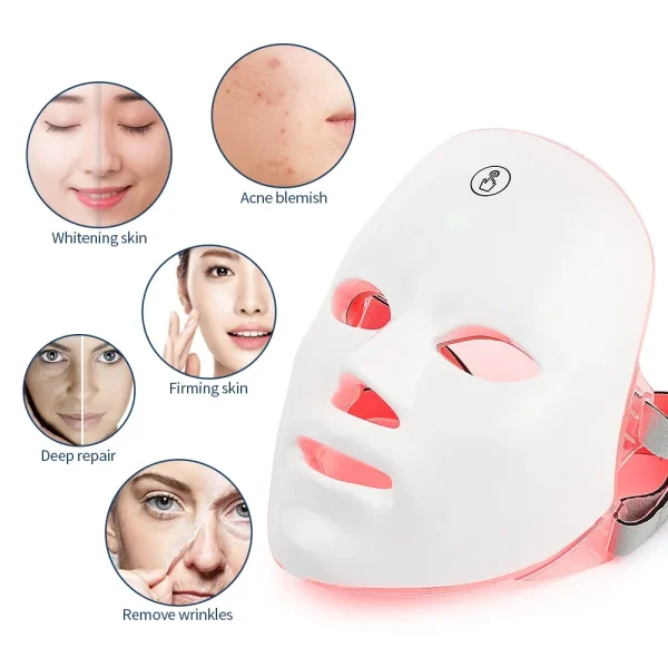 7 Colors Led Facial Mask With Neck Red Light Therapy Mask For Skin Tightening Lifting Anti-aging Bio-Light Beauty Whitening Home - Image 2